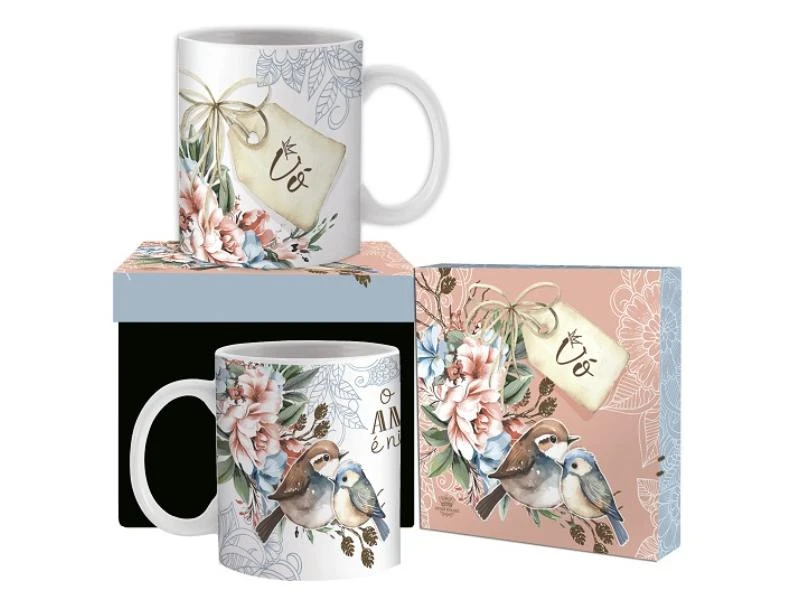 CANECA CERÂMICA AVÓ PÁSSAROS