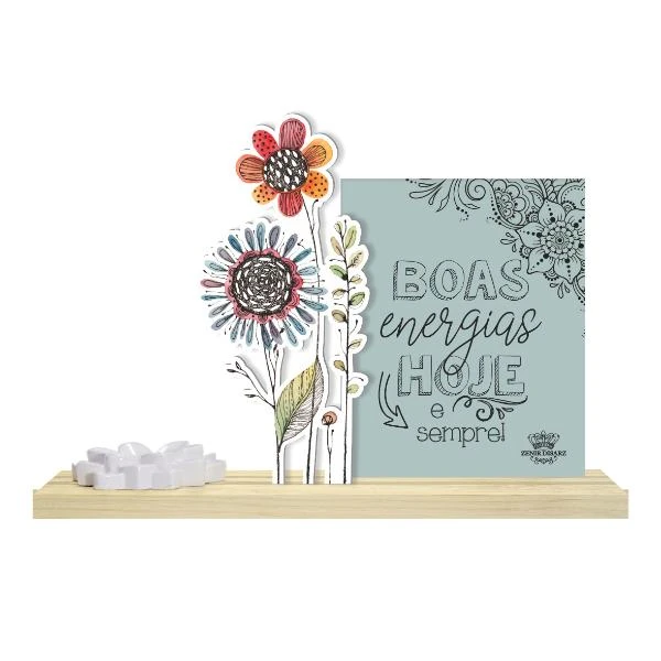 ENFEITE DE MESA COM PORTA INCENSO E APLIQUE, BOAS ENERGIAS HOJE E SEMPRE...JARDIM...13X20X4,5