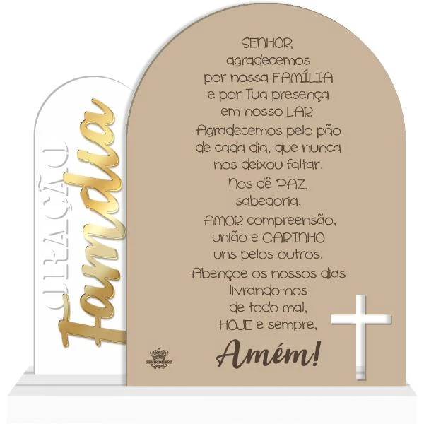 ENFEITE DE MESA COM APLIQUE ORAÇÃO DA FAMÍLIA... 18X18X4