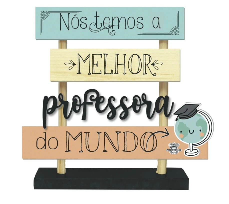 ENFEITE DE MESA COM PLAQUINHAS COM APLIQUE PROFESSORA...20X20
