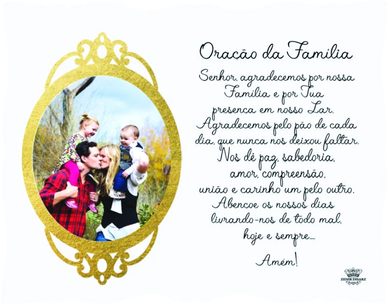PORTA-RETRATO COM MOLDURA DOURADA ORAÇÃO DA FAMÍLIA 21X26