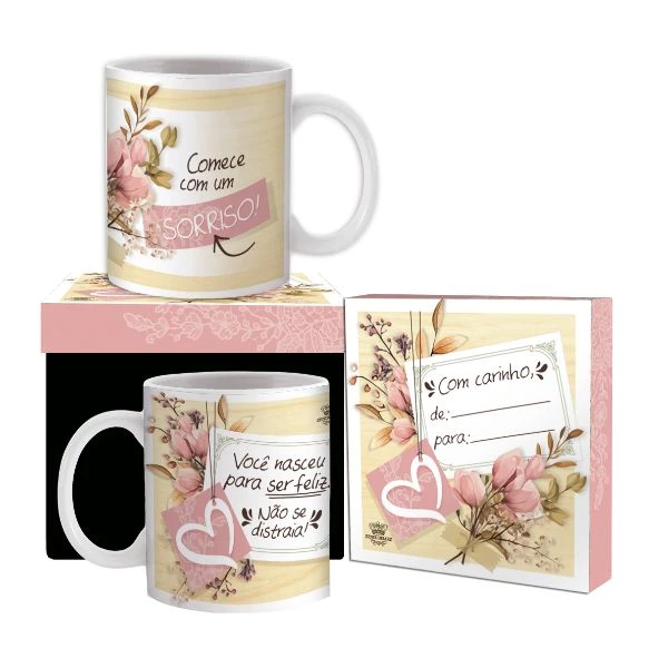 CANECA CERÂMICA VOCÊ NASCEU PARA SER FELIZ...FLORESCER