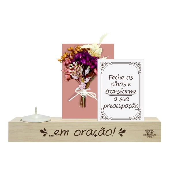 ENFEITE DE MESA COM VELA E FLORES FECHE OS OLHOS...FLORESCER 12X18X4,5