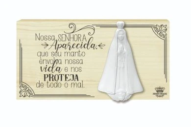 PLACA DE MESA COM APLIQUE NOSSA SENHORA APARECIDA 10X19