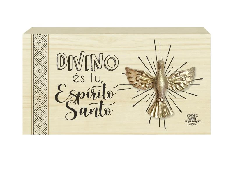 PLACA DE MESA COM APLIQUE ESPIRITO SANTO 10X19