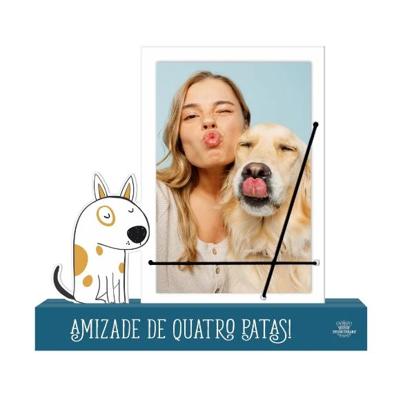PORTA-RETRATO COM ELÁSTICO AMIZADE DE 4 PATAS CACHORRO... PET CORAÇÃO 1 19X21