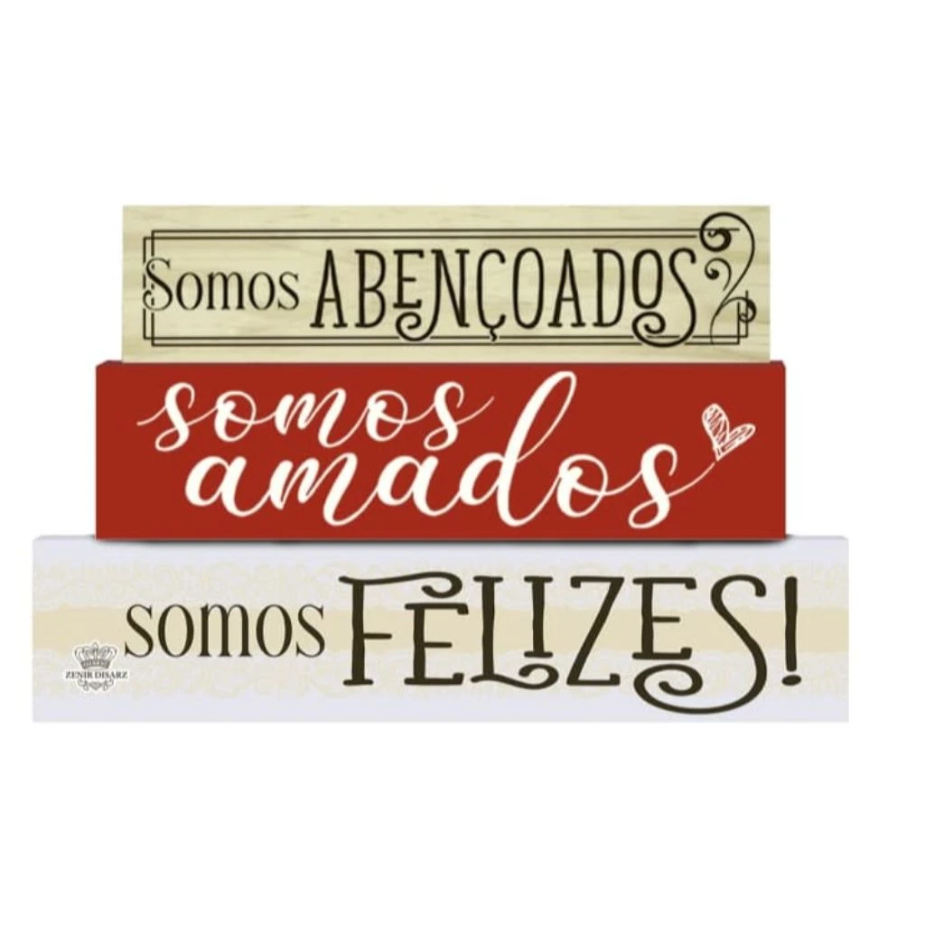 ENFEITE DE MESA FRASES SOMOS ABENÇOADOS...FLORAL VERMELHO 12,5X20