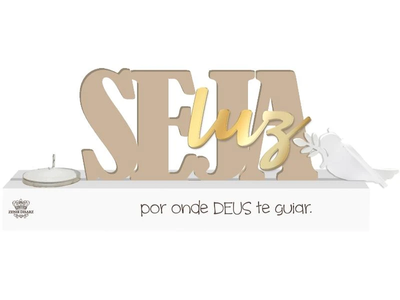ENFEITE DE MESA COM APLIQUE E VELA SEJA LUZ (dourado) 9X22X4,5