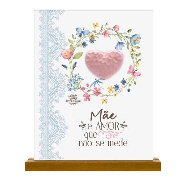 ENFEITE DE MESA COM APLIQUE CORAÇÃO MÃE É O AMOR...BORBOLETA 15X11