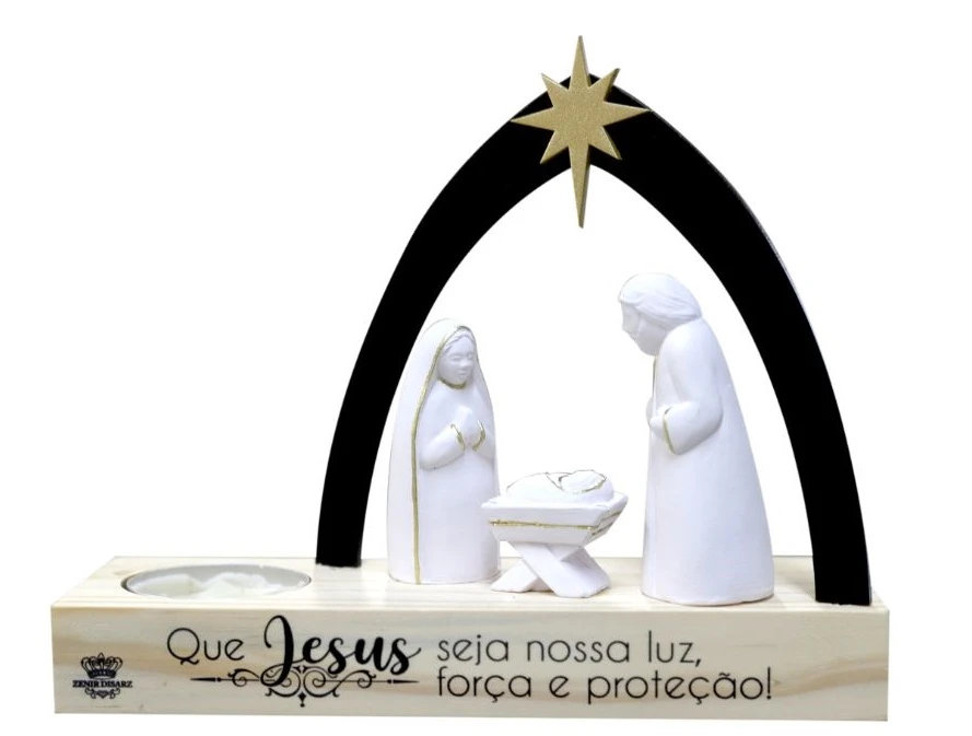 ENFEITE DE MESA COM VELA E PRESÉPIO 18X22X7,5
