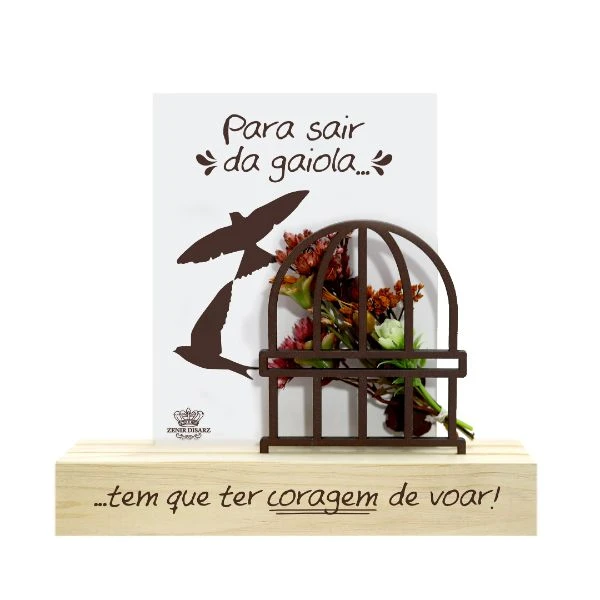 ENFEITE DE MESA COM APLIQUE PARA SAIR DA GAIOLA...FLORESCER 15X16X4,5