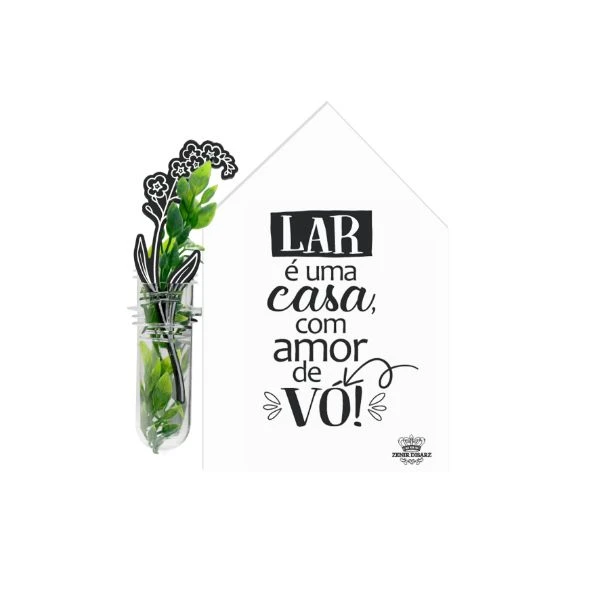 PLACA DE MESA CASINHA COM TUBETE LAR É UMA CASA...VÓ...MEMÓRIA 15X13