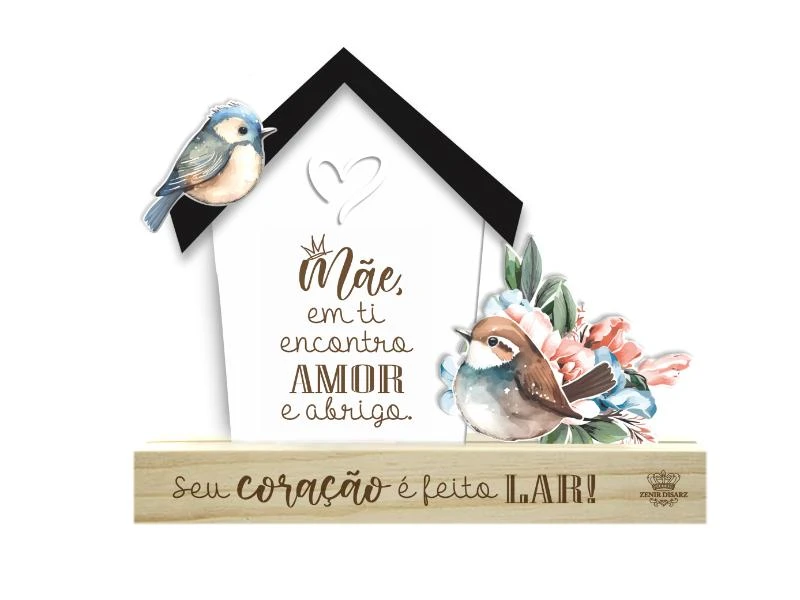 ENFEITE DE MESA COM APLIQUE MÃE EM TI ENCONTRO ABRIGO...PÁSSAROS 14,5X18