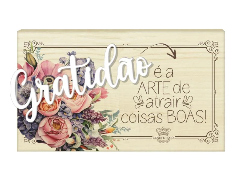 PLACA DE MESA CRU COM APLIQUE GRATIDÃO...BORBOLETA 8X14