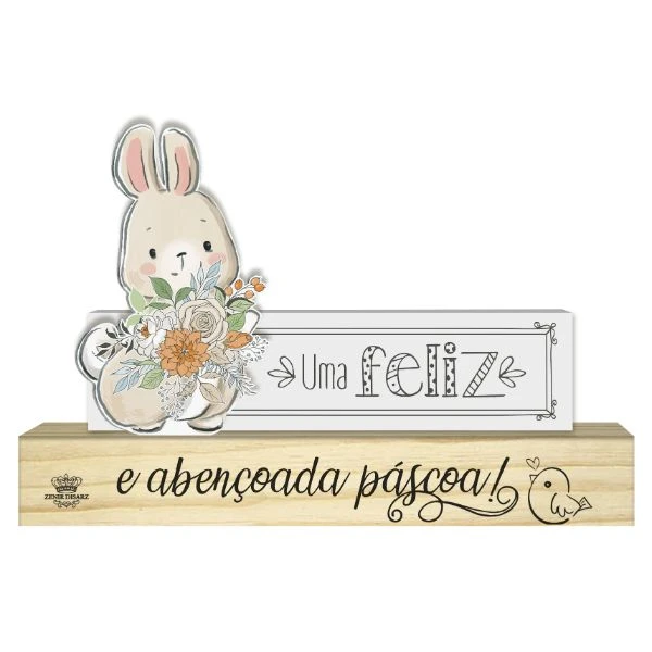 ENFEITE DE MESA COM APLIQUE UMA FELIZ E ABENÇOADA...13X20X4,5