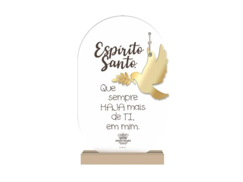 ENFEITE DE MESA COM APLIQUE ESPIRITO SANTO...14,5X8,5