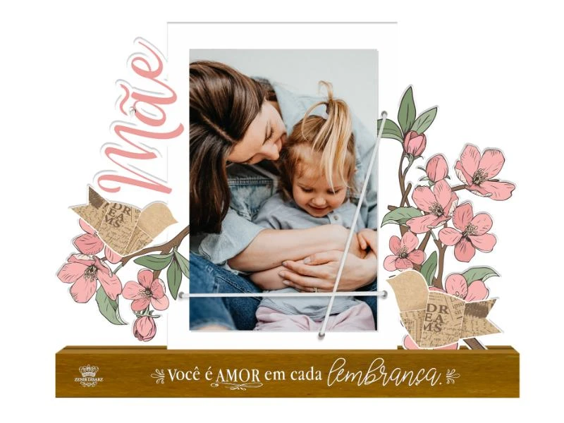 PORTA-RETRATO COM ELÁSTICO COM APLIQUE MÃE VOCÊ É AMOR...CEREJEIRA 19,5X23,5X4,5