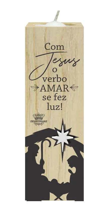 PLACA DE MESA COM VELA E APLIQUE COM JESUS O VERBO AMAR...15X5X5