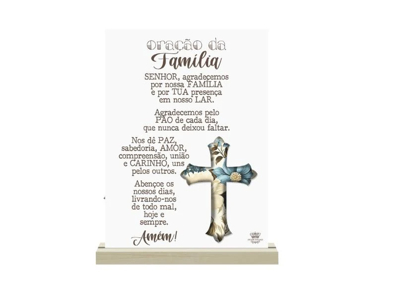 ENFEITE DE MESA COM APLIQUE ORAÇÃO DA FAMÍLIA... 22,5X18X3