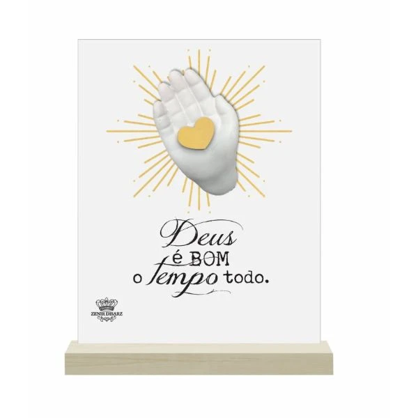 ENFEITE DE MESA COM APLIQUE MÃO DEUS É BOM O TEMPO TODO 15X11