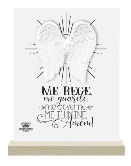 ENFEITE DE MESA COM APLIQUE ASAS ME REGE...BRANCO 15X11