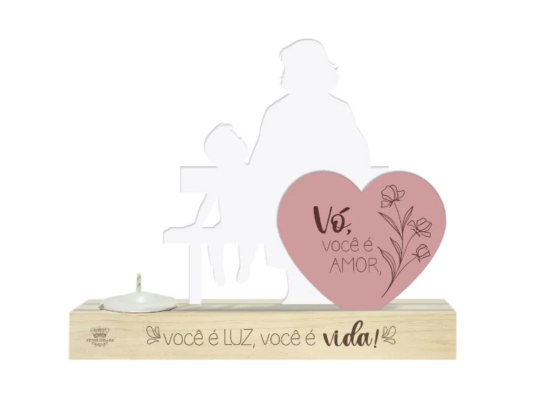 ENFEITE DE MESA COM VELA E APLIQUE VÓ, VOCÊ É AMOR...BORBOLETA 14X20X4,5