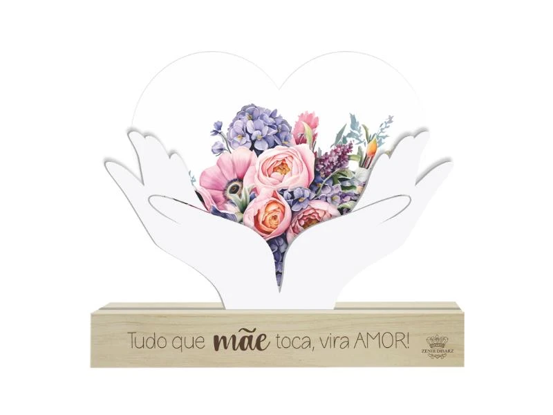 ENFEITE DE MESA COM APLIQUE E PLACA TUDO QUE MÃE...BORBOLETA 14X16X3,5