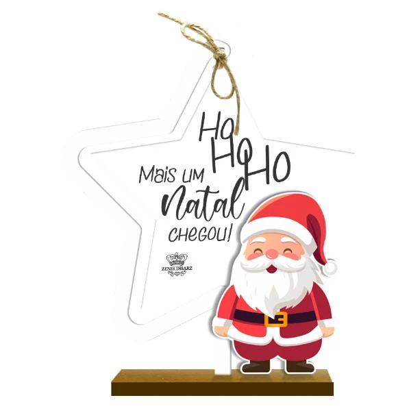 ENFEITE DE MESA ESTRELA RECORTADA HO HO HO MAIS UM NATAL...16X14X4
