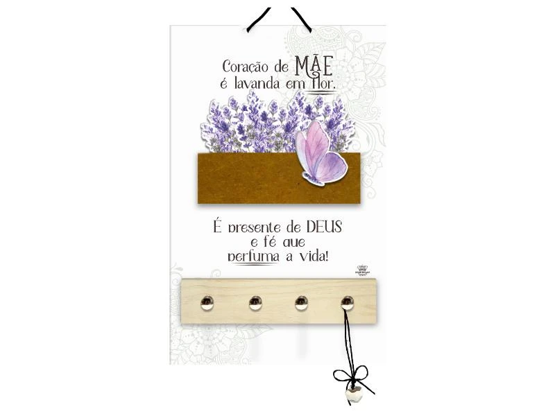 PORTA-CHAVE COM FLOREIRA CORAÇÃO DE MÃE É LAVANDA EM FLOR 28X18