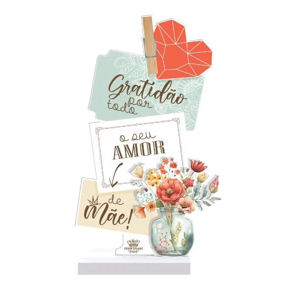 ENFEITE DE MESA COM APLIQUE GRATIDÃO POR TODO AMOR...MÃE PASSARINHO 22X12X5