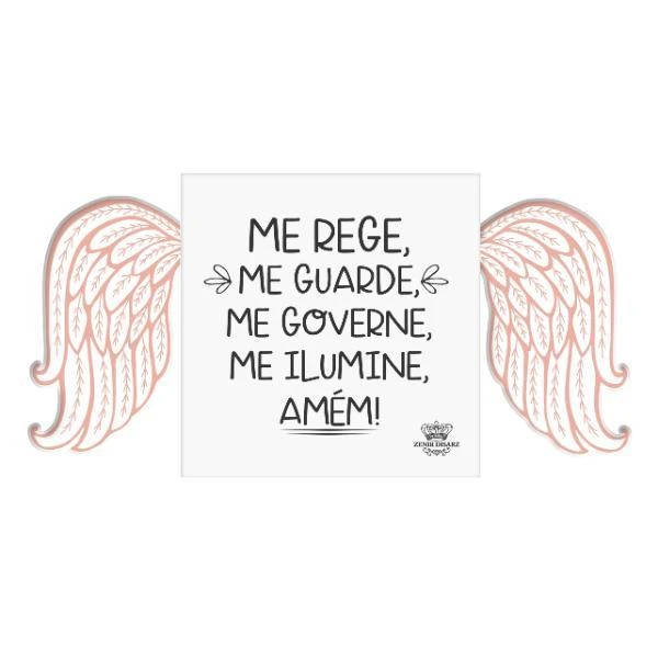 PLACA DE MESA COM ASAS ME REGE, ME GUARDE BABY URSO ROSA 10X18X3