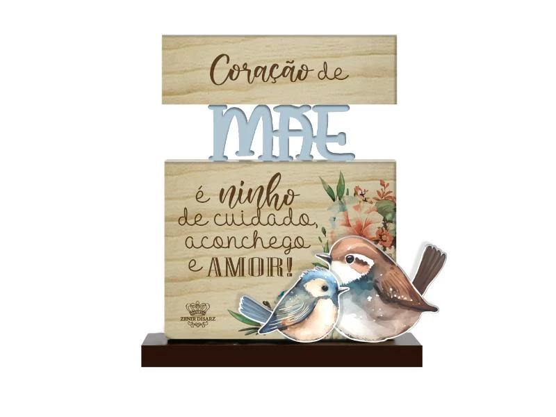 ENFEITE DE MESA COM APLIQUE MÃE...PÁSSAROS 14X12