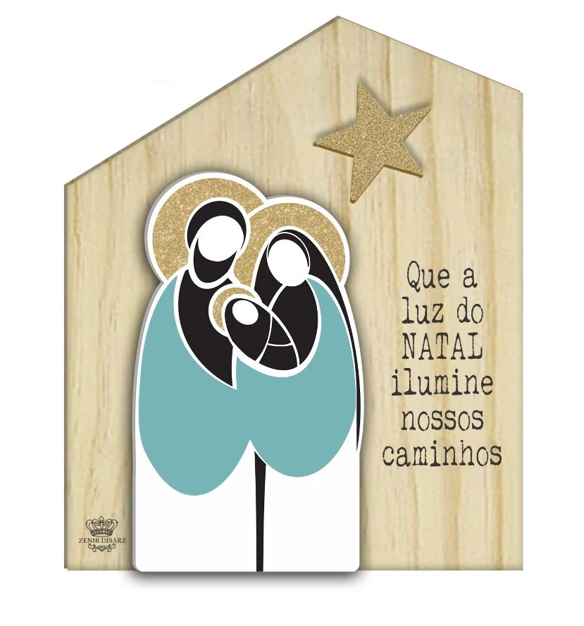PLACA DE MESA CASINHA COM APLIQUE PRESÉPIO QUE A LUZ...19,5X16X3