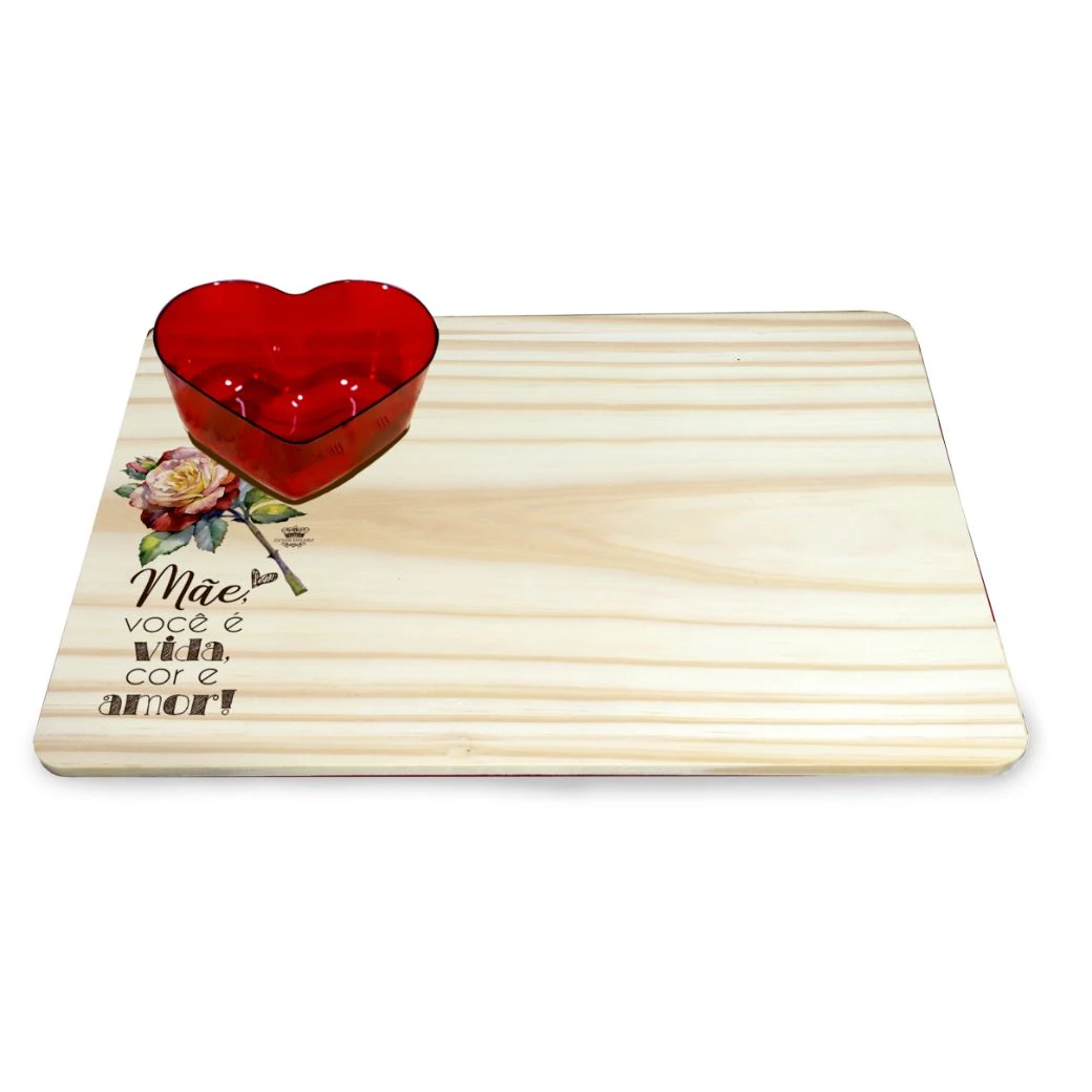 BANDEJA E TÁBUA PARA FRIOS COM POTE MÃE, VOCÊ É VIDA,...ROSA ARABESCO 25,5X35