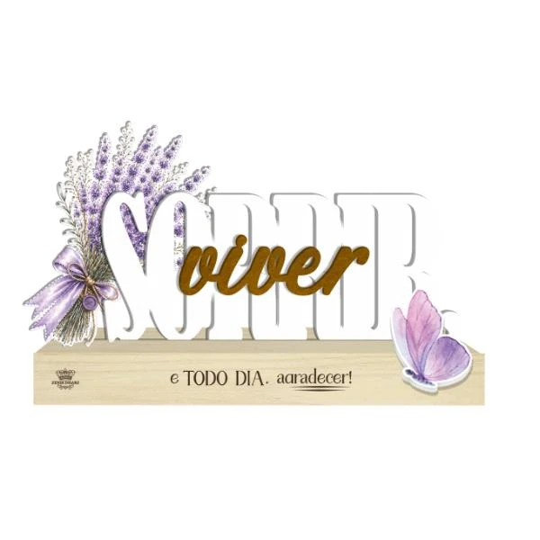 ENFEITE DE MESA COM APLIQUE SORRIR, VIVER E TODO DIA AGRADECER 12,5X20X4