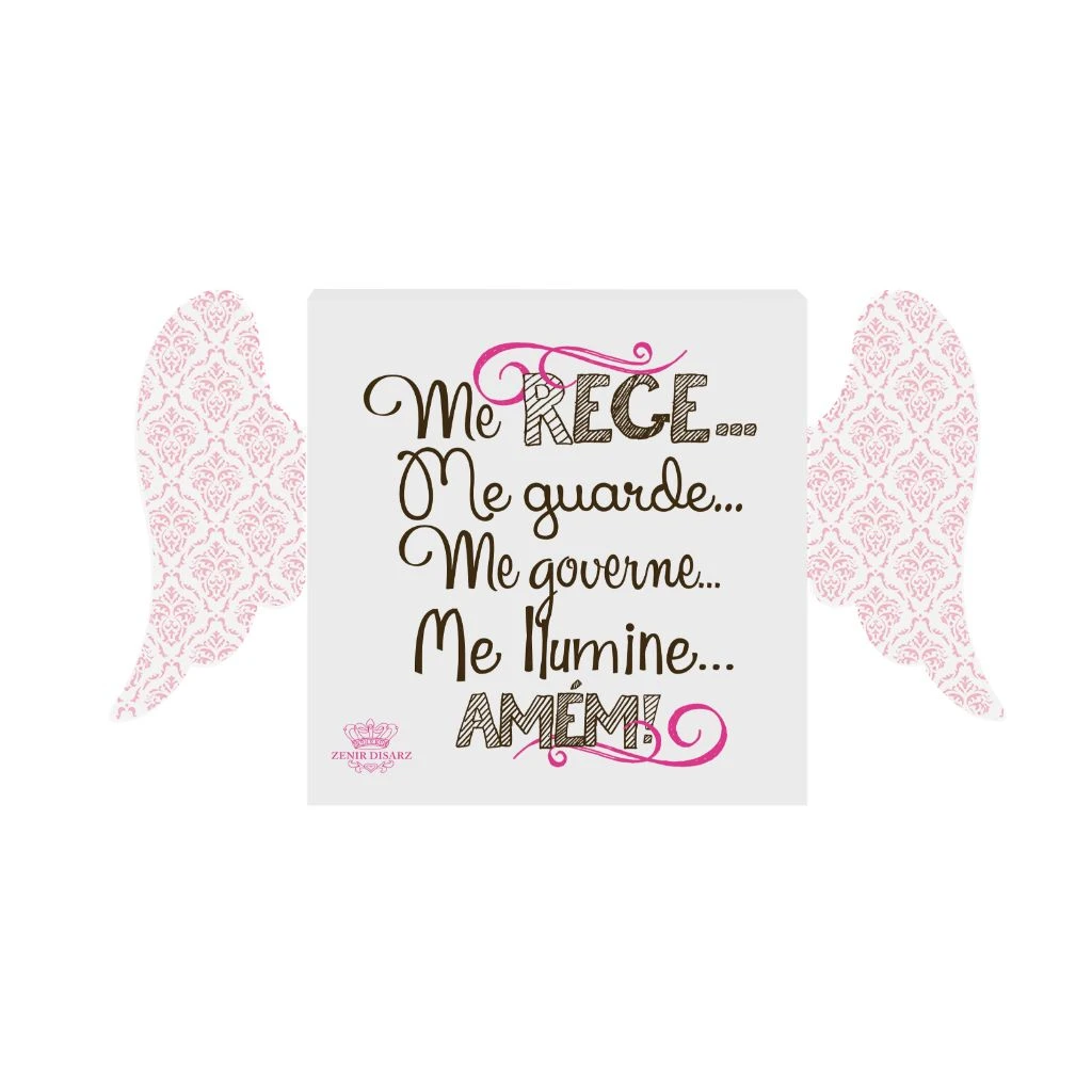 PLACA DE MESA COM ASAS ME REGE ROSA 10X18