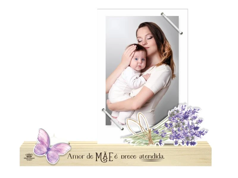 PORTA-RETRATO COM ELÁSTICO E VELA AMOR DE MÃE É PRECE ATENDIDA 20X22X5