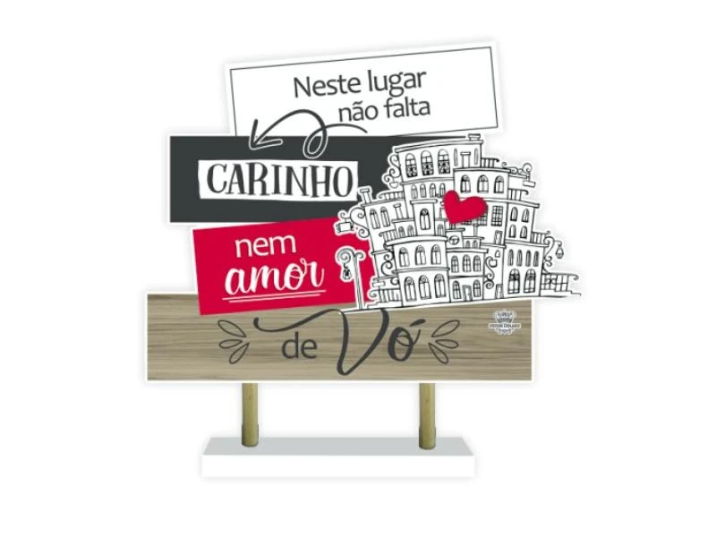ENFEITE DE MESA COM PLAQUINHAS NESTE LUGAR NÃO FALTA CARINHO...VÓ 22X20