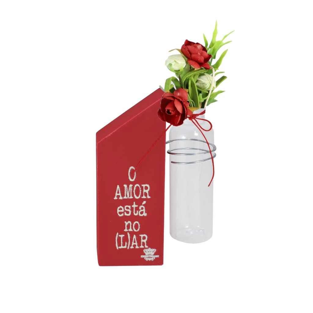 PLACA DE MESA CASINHA COM TUBETE O AMOR ESTÁ...13,5X8,5