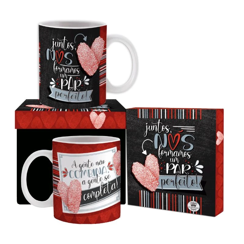 CANECA CERÂMICA JUNTOS NÓS FORMAMOS UM PAR PERFEITO 