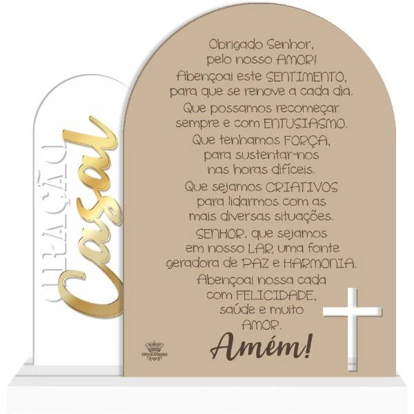 ENFEITE DE MESA COM APLIQUE ORAÇÃO DO CASAL... 18X18X4