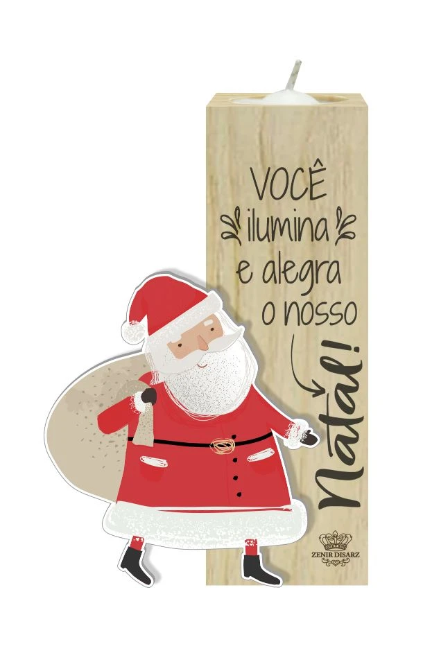 PLACA DE MESA COM VELA E APLIQUE PAPAI NOEL 15X10X5