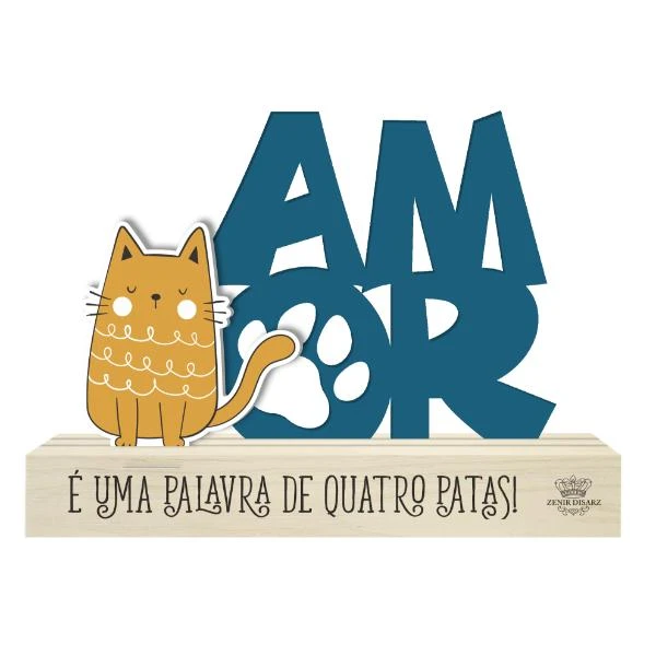 MADEIRINHA DE MESA AMOR... GATO... PET CORAÇÃO 1 11,5X16X4,5
