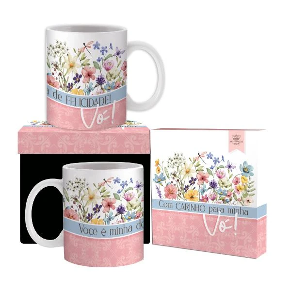 CANECA CERÂMICA VÓ VOCÊ É MINHA DOSE DE FELICIDADE