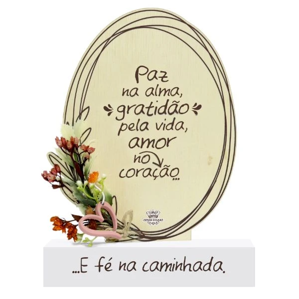 ENFEITE DE MESA COM APLIQUE PAZ NA ALMA...FLORESCER 19X14X4
