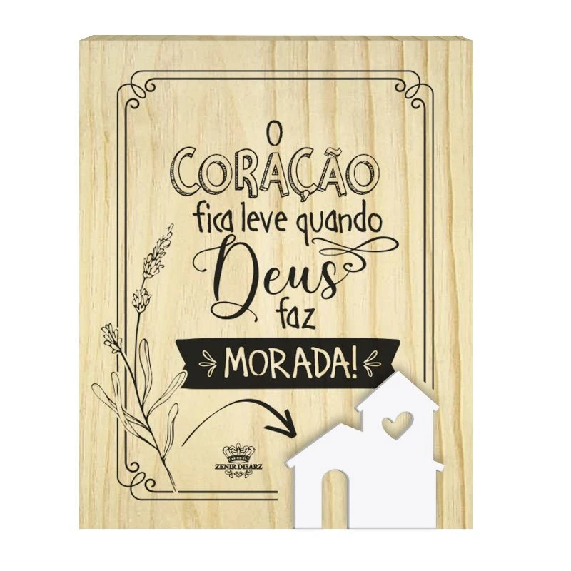 PLACA DE MESA CRU COM APLIQUE O CORAÇÃO FICA LEVE...CELEBRAÇÃO 15X11