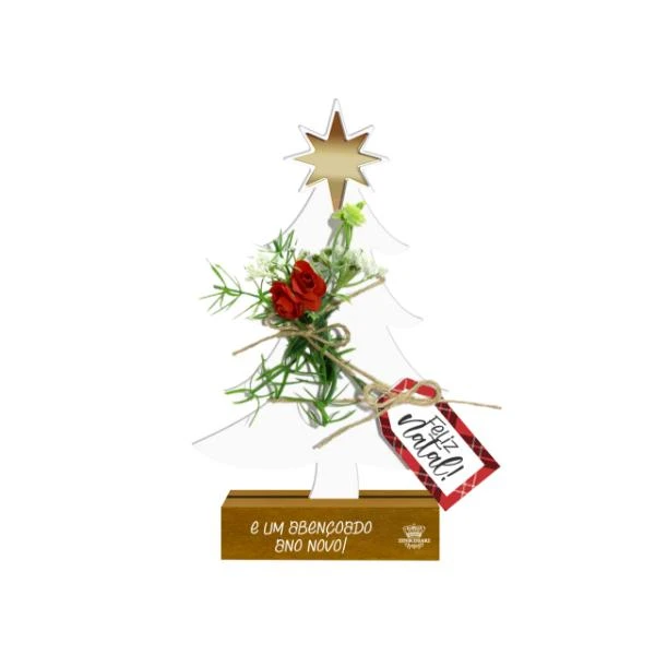 ENFEITE DE MESA PINHEIRO COM APLIQUE FELIZ NATAL 20X14,5X3,5