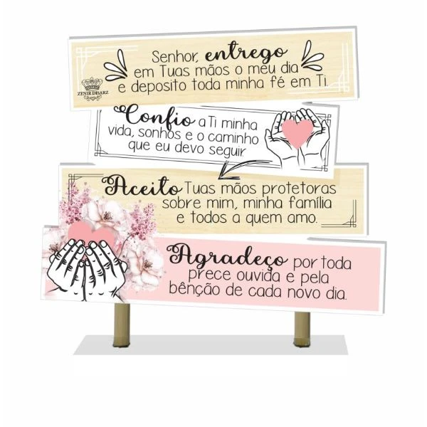 ENFEITE DE MESA COM PLAQUINHAS SENHOR, ENTREGO EM TUA MÃOS...21X18