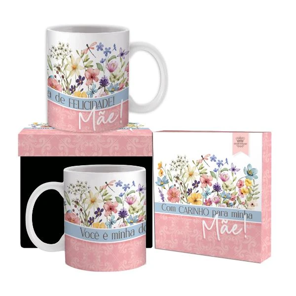 CANECA CERÂMICA MÃE VOCÊ É MINHA DOSE DE FELICIDADE 