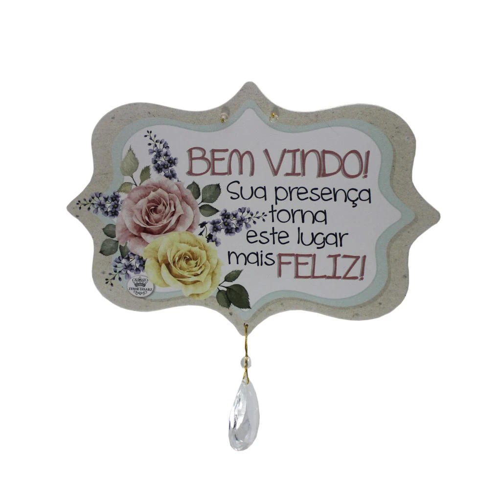 MÓBILE DE PAREDE BEM-VINDO...FLORAL 16X24